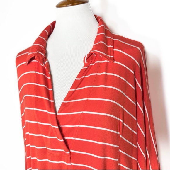 Free People Orange Stripe Dolman Sleeve Surplice V Neck Knit Relaxed Tunic Top L - Picture 3 of 12